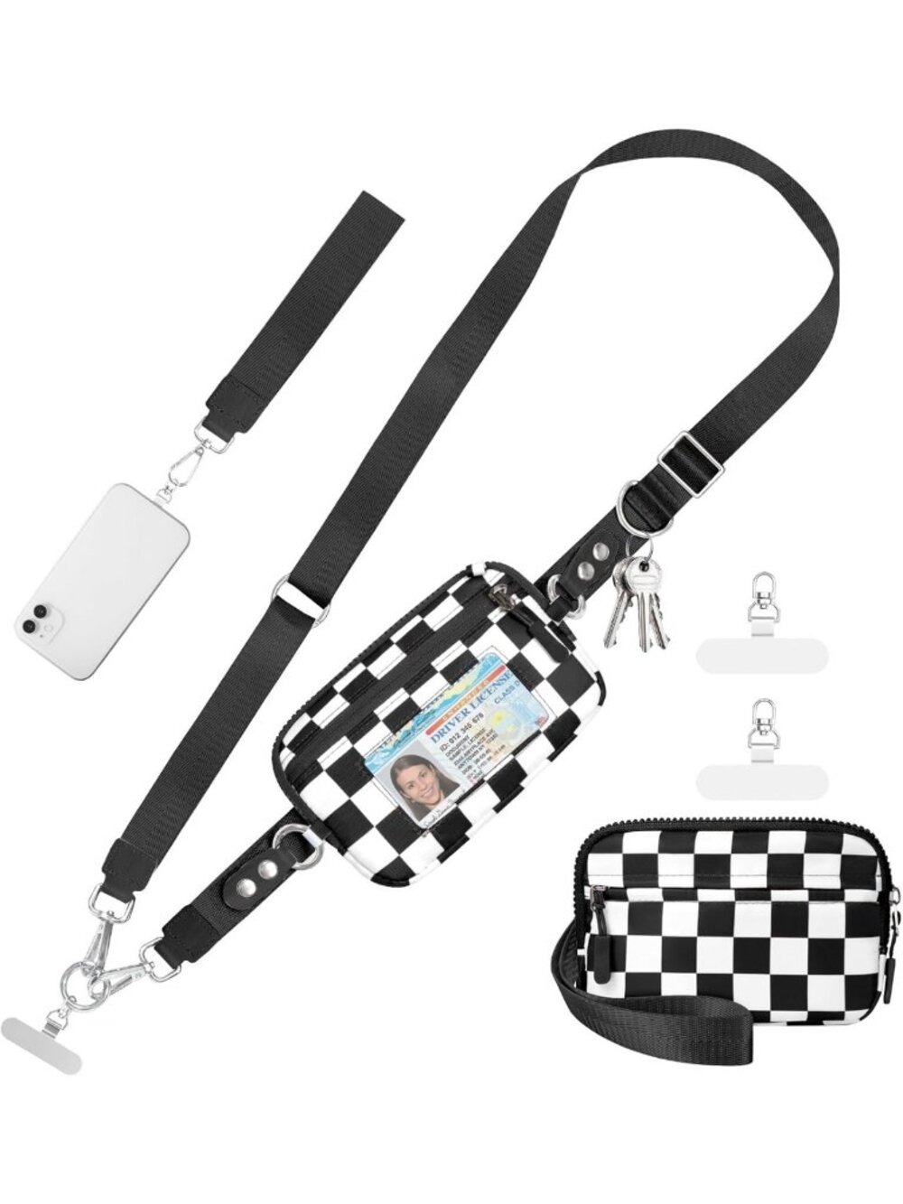 Adjustable Crossbody Phone Lanyard with RFID Wallet - Detachable Clip & Go Strap